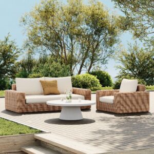 Alternative view of Gartenmöbel Set mit Sofa Sessel und rundem Tisch aus Rattan und Beton