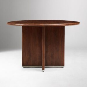 Runder Esstisch aus Massivholz mit Metallfuß