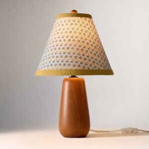 Tischlampe aus Holz mit Stoffschirm, Steckanschluss, dimmbar