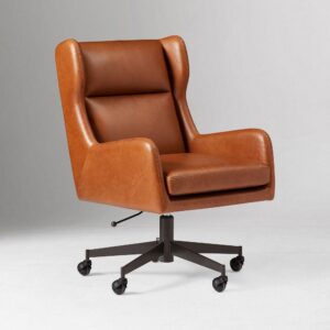 Bürodrehstuhl mit Lederbezug, Höhenverstellung und Rollen