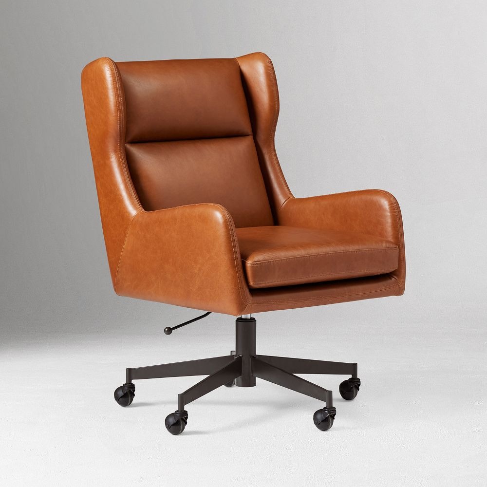 Bürodrehstuhl mit Lederbezug, Höhenverstellung und Rollen