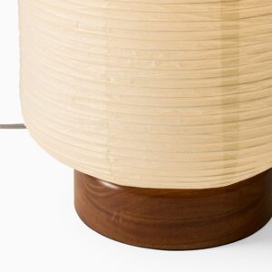 Stehlampe mit Holzfuß und Papierschirm, Steckanschluss, dimmbar