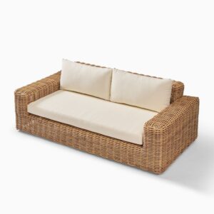 Gartenmöbel Set mit Sofa Sessel und rundem Tisch aus Rattan und Beton