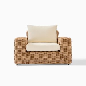 Gartenmöbel Set mit Sofa Sessel und rundem Tisch aus Rattan und Beton