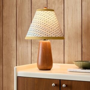 Tischlampe aus Holz mit Stoffschirm, Steckanschluss, dimmbar